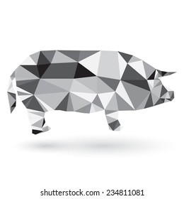 Illustration of origami pig isolated on white background 