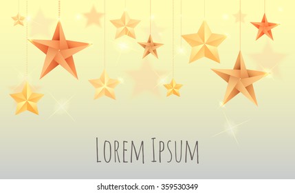 Illustration with origami stars, sparks and place for text for your design