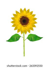 Illustration of origami sunflower isolated on white background