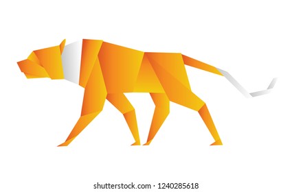 illustration of an origami tiger orange color.