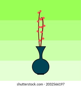 Illustration of ornamental plant  in blue pots and light green gradient background