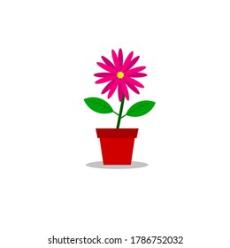 illustration of ornamental plants. illustration of pink flower in a red pot