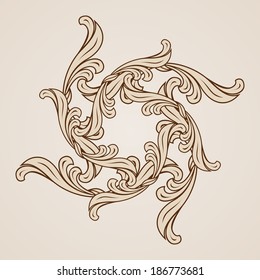 Illustration of ornate floral pattern in light and dark brown colors