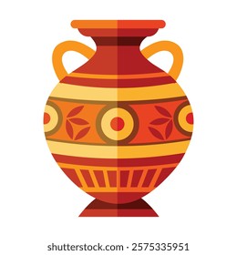 Illustration of Ornate flower vase with ancient potter on white