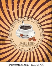 Illustration ornate vintage with coffee cup. Elegant vector