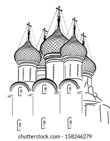 illustration with orthodox church sketch on white background