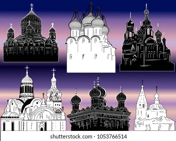 illustration with orthodox churches sketches