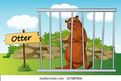 illustration of a otter in cage and wooden board