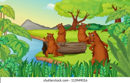 illustration of otters in a beautiful nature