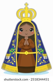 Ilustración de Nuestra Señora de la Concepción de Aparecida, Virgen de Aparecida, advocaciones marianas, patrona de Brasil, Virgen María, Virgen de piel oscura, ilustración para niños, Imágenes religiosas