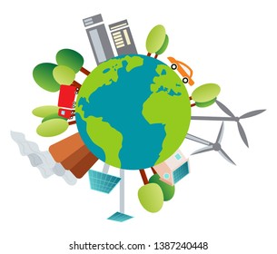 Illustration of our planet and it's environment illustration vector on white background