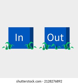 Illustration of in out sign with blue color and green grass