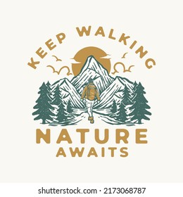 Illustration of Outdoor Adventure. design for t-shirt, sticker, badge, label, logo, emblem, tote bag, etc.