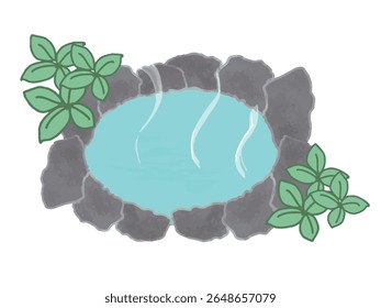 Illustration of an outdoor bath surrounded by rocks
