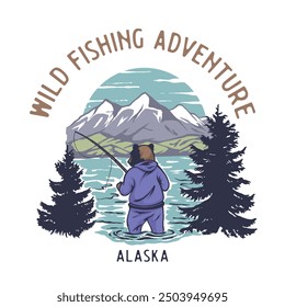 illustration outdoor bear fishing in the wild life
