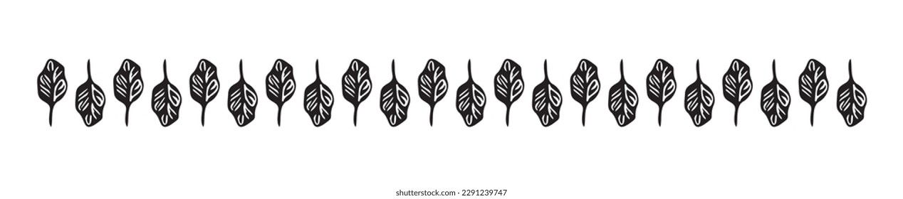 Illustration of outdoor foliage from garden in vector banner. Monochrome black and white foliate decor border isolated on white background. 