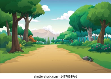 Illustration of an outdoor in the jungle and natural in the morning.