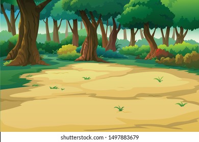 Illustration of an outdoor in the jungle and natural in the morning.