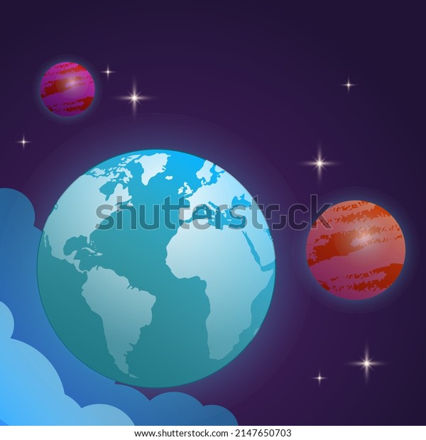 illustration of\
outer space with earth and\
planets.