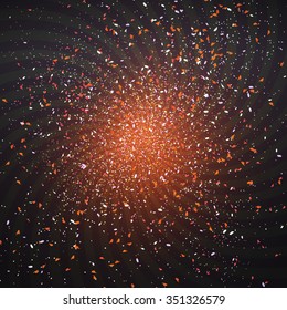 Illustration of Outer Space Exlosion Vector Effect. Confetti Particle Fragments with Vector Explosion Effect