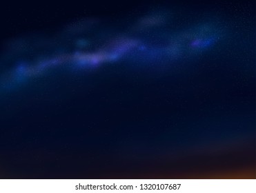 Illustration of outer space and Milky Way. Night sky and stars. Abstract background. Vector