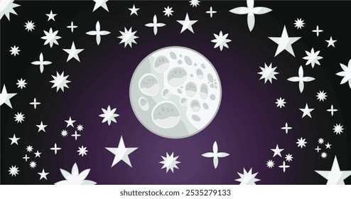 Illustration Outer Space Moon and Galaxy Stars in the Night Sky