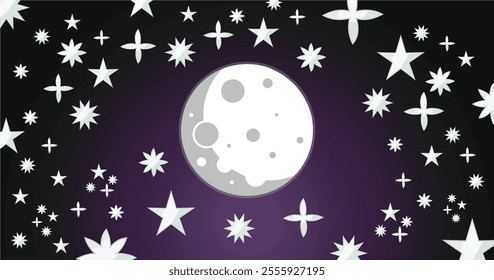 Illustration Outer Space Moon and Galaxy Stars in the Night Sky