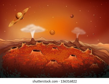 Illustration of the outer space with planets