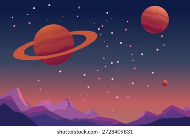 Illustration der Weltraumkulisse mit ihren Planeten