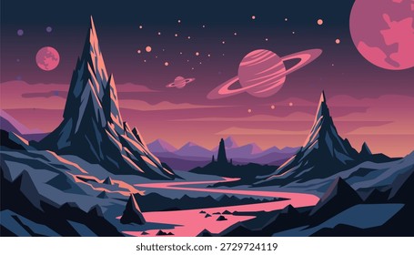 illustration of outer space scenery with its planets