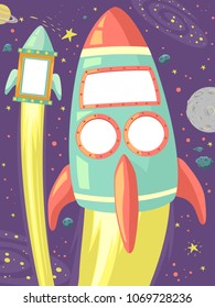 Illustration of an Outer Space Spaceship Design with Spaces for Texts as Bulletin Board Design