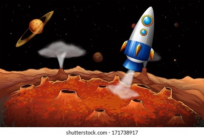 Ilustración de un espacio exterior con un cohete