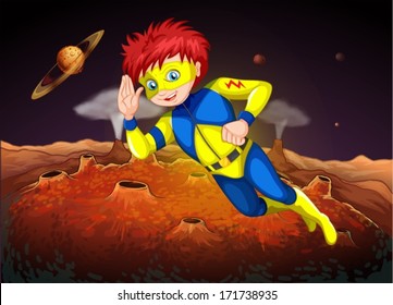 Illustration of an outerspace with a superhero