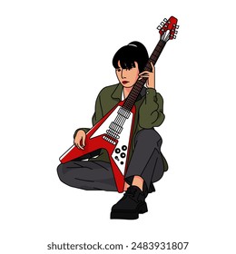 illustration outfit jacket with red guitar