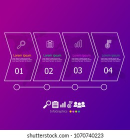 illustration of outline arrow infographic 4 options with world map for business presentation, report, workflow, diagram, web vector background