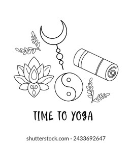 Illustration of outline yogа elements. Time to yoga