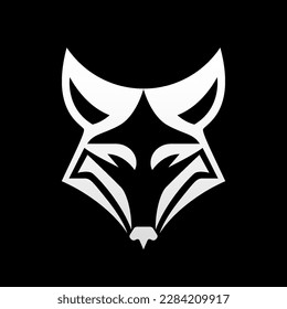 An illustration of an outline of a fox head symbol, isolated on a black background