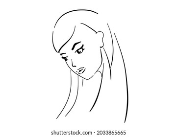 illustration of the outline of a girl head isolated on a white background