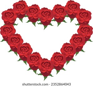 An illustration of the outline of the heart is laid out of red roses. Symbol of love of the heart