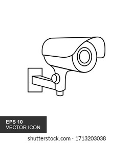 Illustration of outline icon for an isolated CCTV camera on a white background.