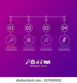 illustration of outline simple circle infographic 4 options with world map for business presentation, report, workflow, diagram, web vector background