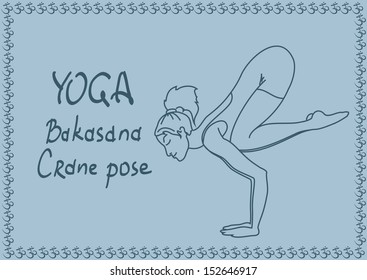 Illustration with outline slim girl in Crane yoga pose