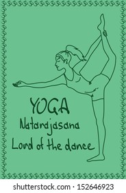 Illustration with outline slim girl in Lord of the Dance yoga pose