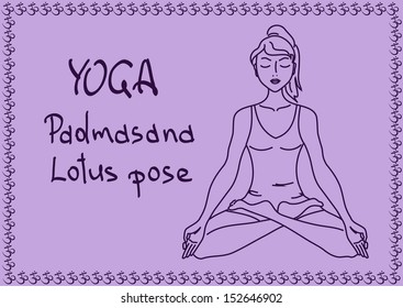 Illustration with outline slim girl in Lotus yoga pose