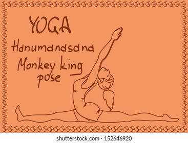 Illustration with outline slim girl in Monkey King yoga pose