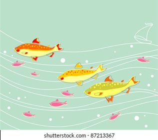 Illustration in outline style – flock of fishes