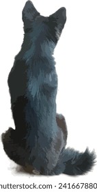 Illustration, outline. Thai bangkaew dog silhouette. sitting position from behind, white background with copy space. edit background