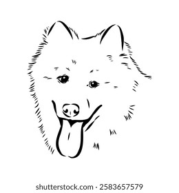 Illustration, outline. Thai bangkaew dog silhouette. sitting position from behind