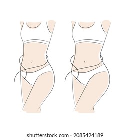 illustration outline weight loss. linear icon. waist, waistline
