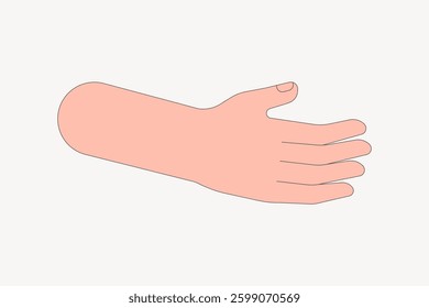 Illustration of an outstretched hand with fingers extended. Simple hand drawing with minimal detail. Hand illustration on a plain background. Cartoon hand style. Minimal illustration vector.
